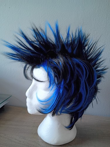 Black blue mohawk wig adult - black,
