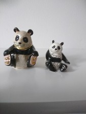 2 ENAMELLED METAL RHINESTONE TRINKET/PILL BOXES-LARGE AND SMALLER PANDA BEARS
