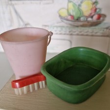 Vintage Addis Dollshouse Washing Up Bowl with Bucket Brush 1:12 