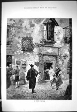 Old Sporting Dramatic News 1886 Street Scene Seville Spain Bird Cages Victorian