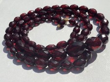 Vintage Graduated Red Cherry Amber Bakelite Faceted Beads Beaded Necklace 28”