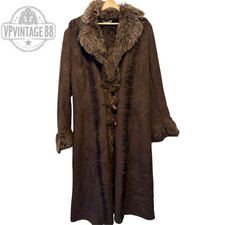 Vintage Women’s Afghan Dark Brown Shearling Style Hippie Bohemian Long Coat