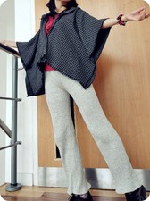 Lady Batwing Poncho Hooded Cape Kimono Check Outfit Coat Design Asymmetric Grey