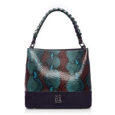 BNWOT..MODA IN PELLE .Navy Suede &Turquoise Snake Print Hand/Shoulder 'Eadiebag'