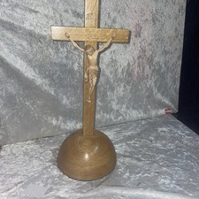 Antique Holy Alter Cross Standing Wooden Crucifix 39 C/m tall 20 Diameter
