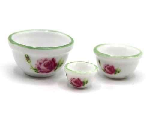 Dolls house bowls rosebud - dolls, x
