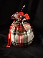 White & Red Tartan Plaid Drawstring Bag Burns Night Fancy Dress Scottish 