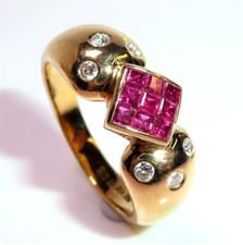 Ring 750 Gold "PJ" 0.40 ct Ruby + 0.15 ct. Diamonds Size: 56 / 17.8mm 5.9g