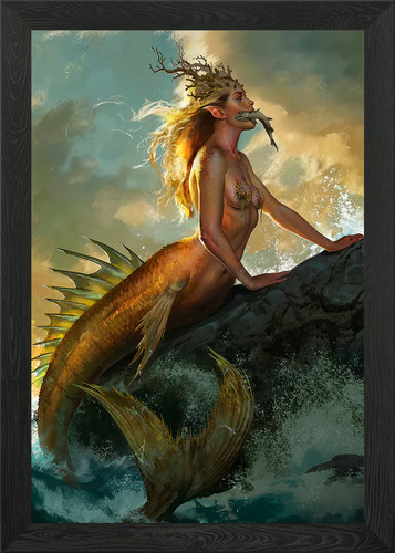 Golden mermaid framed - mermaid, wall