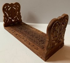 VINTAGE HAND CARVED WOODEN BOOK RACK FOLDING EXTENDING ANTIQUE BOOK SHELF STAND