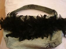 brand new hand made shoulder bag green chenille with black ostrich feathers