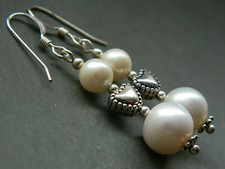 Vintage & Freshwater Pearls, Heart & Sterling Silver Romantic Valentine Earrings