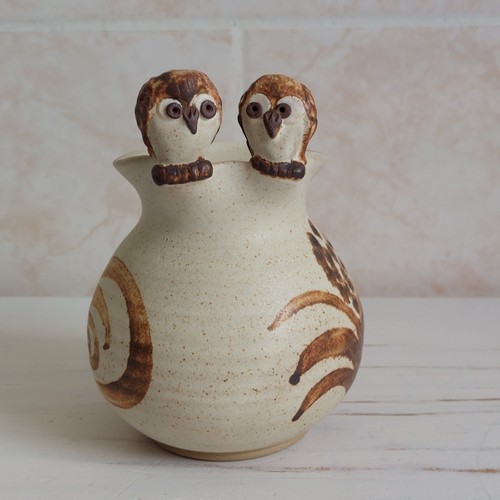 Studio pottery owl - vase, cream