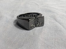 Vivienne Westwood Gunmetal Grey Open Faced Black Orb Band Ring UK Size M