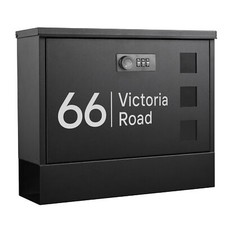 Personalised Black Large Letter Box Wall Mounted Post Box Combination Lock