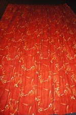 Vintage orange flowering bamboo print green lined cotton door / single curtain