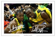 USAIN BOLT & YOHAN BLAKE JAMAICA 100 METRES AUTOGRAPH SIGNED PHOTO PRINT POSTER