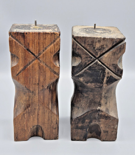 Pair vintage rustic carved - pair,