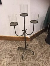 BN Stately Metal/glass 3 Arm Candelabra Ornament For Side Board/Table Display