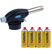 Blow Torch Butane Gas With 4 Bottles Burner Welding Auto Ignition Soldering BBQs
