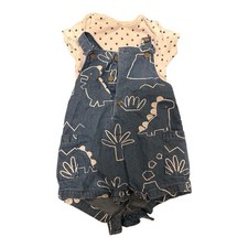 Baby Boys Dinosaur Print Denim Dungaree & Star Bodysuit Outfit 0–3 Months