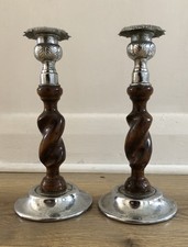 A Pair Of Vintage Wood and Chrome Candlesticks