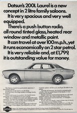 Datsun 200L Laurel Car Vintage Advert 1974