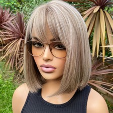 Wigs with Bangs Ash Blonde