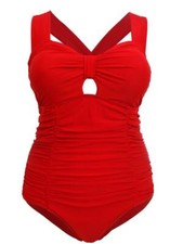 Red Plus Size Retro 1950's Vintage Style Halterneck/Multi Tummy Control Swimsuit