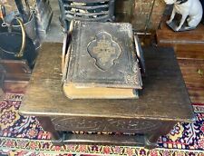 Antique Victorian Bible Ensemble – Holy Bible, Carved Oak Box & Book Stand.
