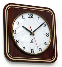 Vintage 26cm JAZ Formica Wall Clock - French Retro Mid Century Atomic Wooden