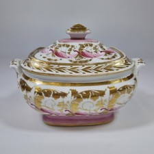 Antique 19thC Coalport? Sucrier Decorated With Pink And Gilt 16cm Wide