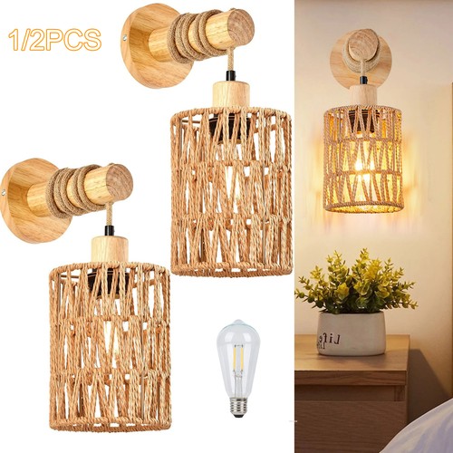 Wooden wall lights rattan - 1/2x,