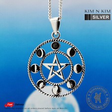 Pentagram Wiccan Pagan with Phase Moon Pendant Necklace ✔️925 Silver ✔️Quality