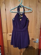Lipsy Purple Playsuit Size 8, Halter Neck, Embellished. Sheer Outer, Lined.