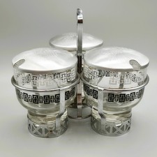 Libbey Glass USA Three Section Condiment Serving Set Aluminium Stand and Lids