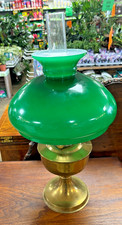 Vintage Brass Aladdin 23 Oil Lamp With Flute & Green Lampshade
