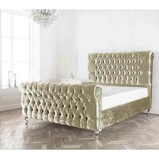 New Stylish Sleigh Chesterfield Upholstered Designer Crushed Velvet Bed Frame Uk