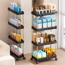 Slim 3/4 Tier Rack Trolley on Wheels Roll Cart Kitchen Storage Shelf Organiser