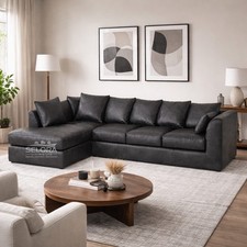 Black leather corner - leather, sofa