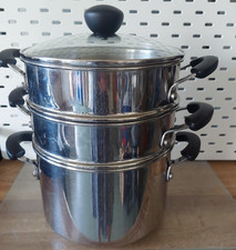 Dunelm  Induction suitable  Saucepan with glass lid and two steamers  4 qt/3.8l