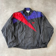 Reebok Track Jacket Mens Large 90s Vintage Windbreaker, Black Red