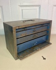 Vintage ENOX Engineers Metal 4 Drawer Tool Box with lock and key.