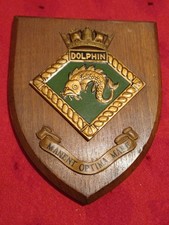 Great Vintage Wall Plaque For HMS Dolphin On Solid Oak Mount