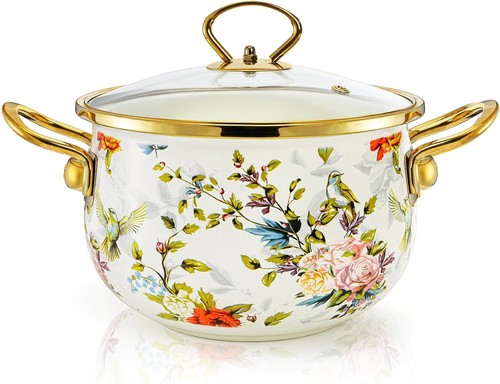 Enamel cooking pot with lid - cooking,
