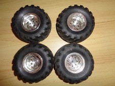 Full set Front/Rears Tamiya Wild Willy 2 Chrome Wheels Tyres - Lovely Condition