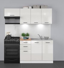 Fitted Kitchen Package 5 Cabinets 180cm Set Chalk White Gloss Kitchenette Junona