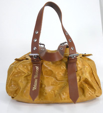 Vivienne Westwood Bag Bowling Orb Logo Heart Embossed Tan Mustard Real Leather