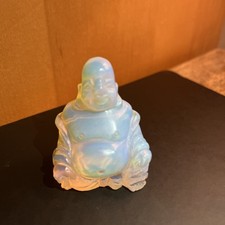 Opalite Crystal sitting Buddha, Hand Carved Gemstone Statue, Reiki Healing UK