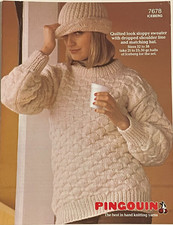 Ladies quilted jumper + hat set KNITTING PATTERN Textured sweater Pingouin 7678
